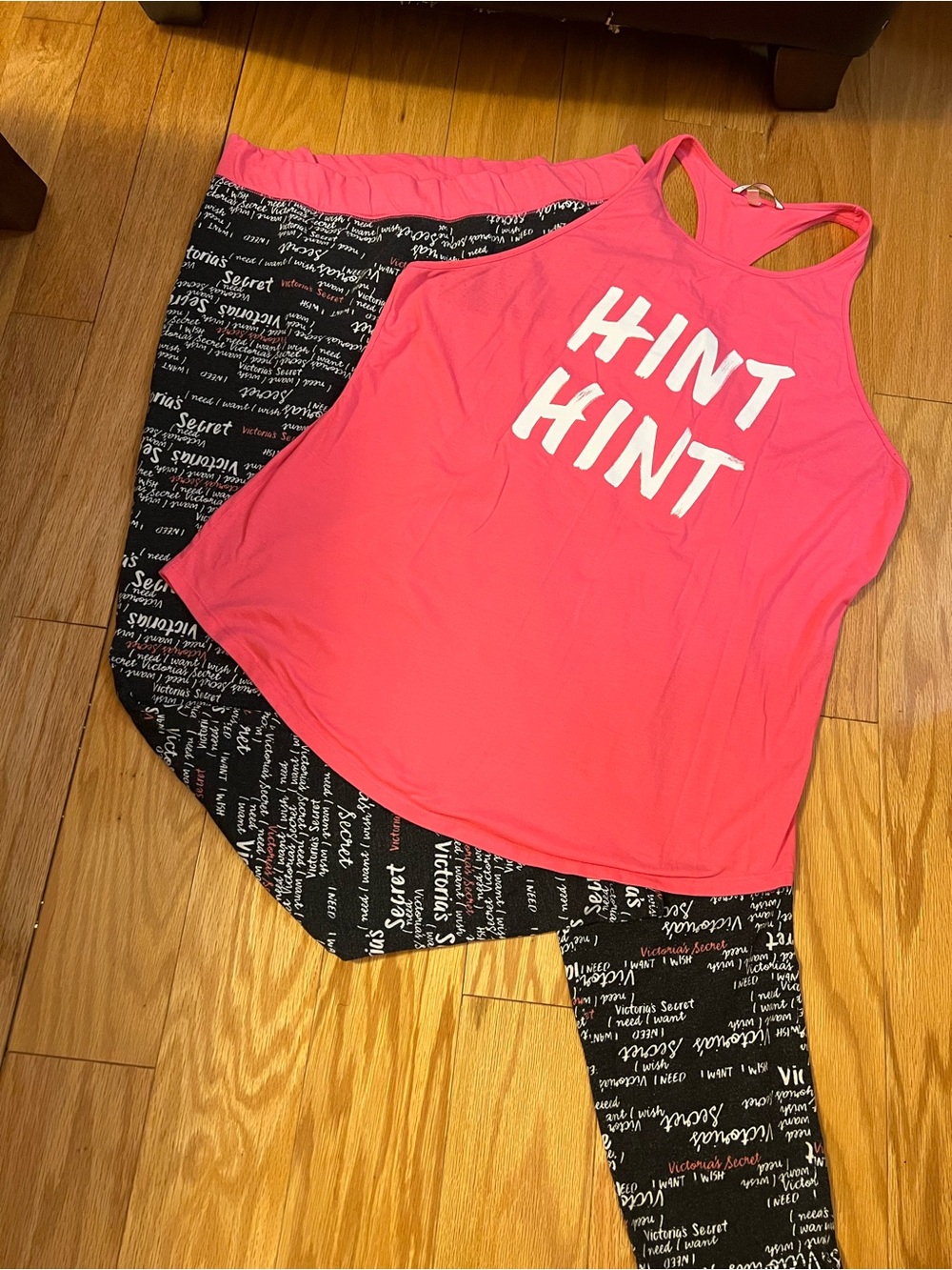 Victoria's Secret Pink 'Hint Hint' Racerback Sleep Tank with Black Logo Pants